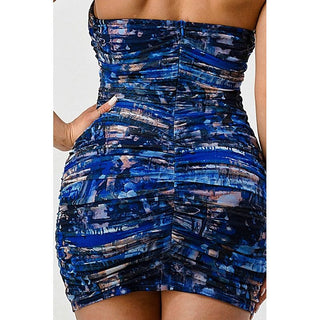 DEEP OCEAN PRINT MINI BODYCON DRESS