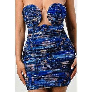 DEEP OCEAN PRINT MINI BODYCON DRESS