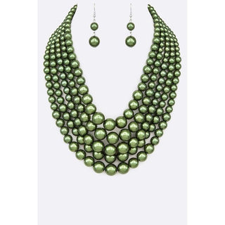 Layered Pearl Statement Necklace Set