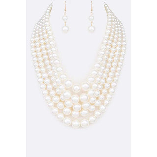 Layered Pearl Statement Necklace Set