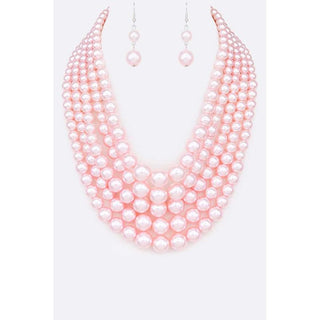 Layered Pearl Statement Necklace Set