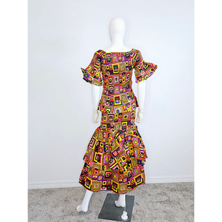 African Ankara Print Style Long Elastic Maxi Smock Dress Skirt Set Wax Cotton - 2 Piece Set