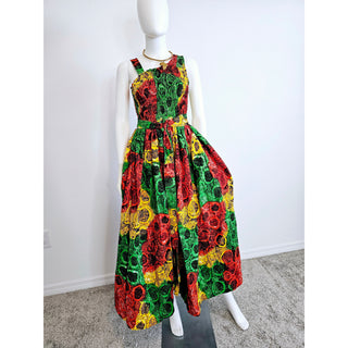 African Ankara Print Cotton Women Long Smocked Maxi Dress Sundress - Made in Kenya