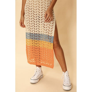 Open knit color block cover up