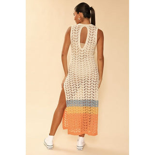 Open knit color block cover up