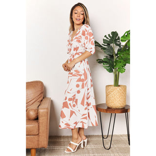 Printed Surplice Balloon Sleeve Dress