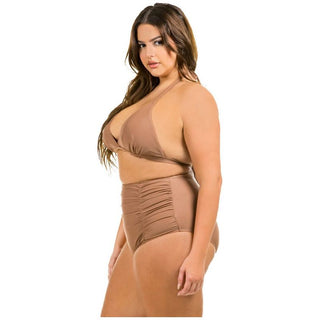 PLUS SIZE Two Piece High Waist with Ruche Front Swim Suit