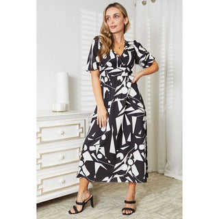 Printed Surplice Balloon Sleeve Dress