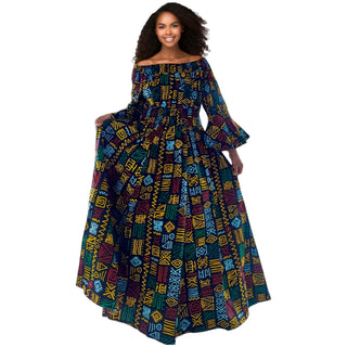 African Ankara Maxi Dress with pockets and headwrap