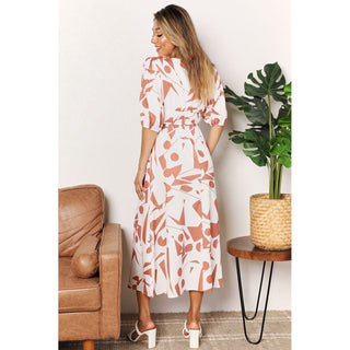 Printed Surplice Balloon Sleeve Dress