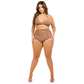 PLUS SIZE Two Piece High Waist with Ruche Front Swim Suit