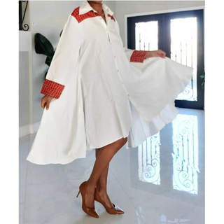 African Woman Long Tunic Midi Dress / One Size Fits M - 2XL