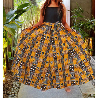 African Print Ankara Long Maxi Skirt with matching Sash Yellow
