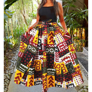 African Print Ankara Long Maxi Skirt with matching Sash