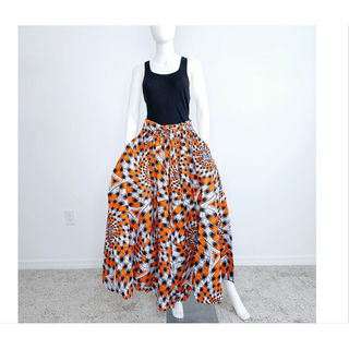 African Ankara Print Maxi Skirt with Pockets and Headwrap