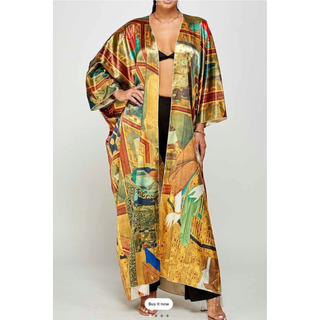 Geometric Long Kimono Duster Robe Coat Cover Up