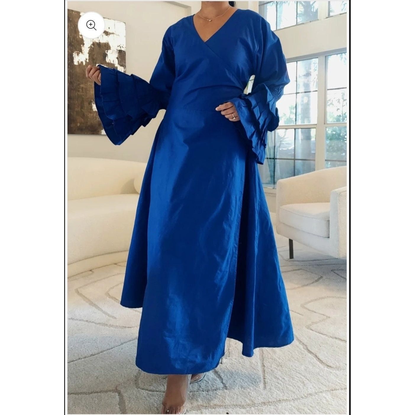 African Print Long Wrap Maxi Dress Ankle Length Bell Sleeve with