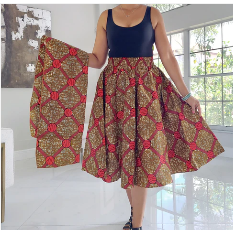African Printed Midi Skirt  - Free size- STRETCH FITS M TO 3XL