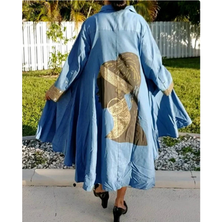 African Woman Long Tunic Maxi Dress / One Size Fits M - 2XL