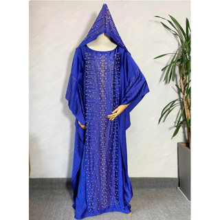 Beautiful Moroccan Beaded Long Kaftan Maxi Dress with Batwing Sleeves and Hood