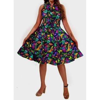 African Ankara Style Print Cotton Women Mid Length Smocked Maxi Dress Sundress