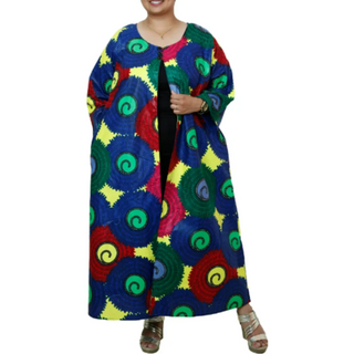Long African Kimono with Side POCKETS Headwrap |Full Length African Print Jacket Ankara Robe Kaftan Caftan