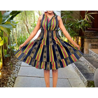 African Ankara Style Print Cotton Women Mid Length Smocked Maxi Dress Sundress
