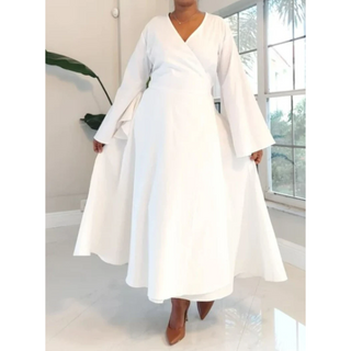 Long Wrap Maxi Dress Ankle Length / Bell Sleeve