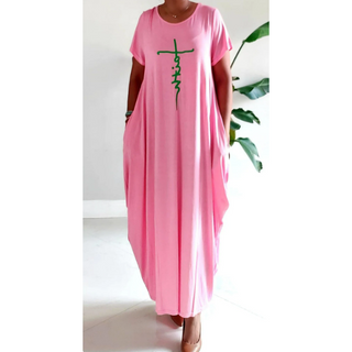 Comfortable Pink & Green Bubble Jersey Dress, Maxi Dress , Faith Dress