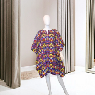 African Ankara Kitenge Print Unisex Oversized Dashiki Top / Dress with Headwrap