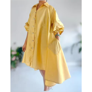 Long Tunic Silk Sheen Knee Length Dress / Trench Coat / Swing Dress Ruffle Sleeve / Hi Lo Blouse One Size Fits M - 2XL