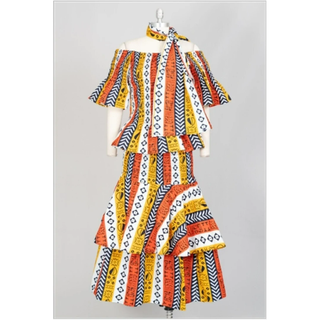 African Ankara Print Style Long Elastic Maxi Smock Dress Skirt Set Wax Cotton