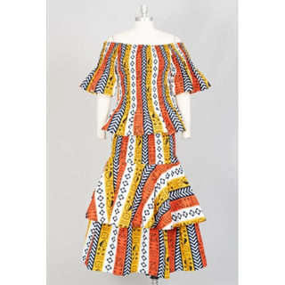 African Ankara Print Style Long Elastic Maxi Smock Dress Skirt Set Wax Cotton