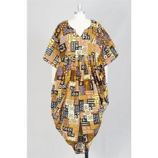 African Print Short Sleeve Low V Open Front Dress