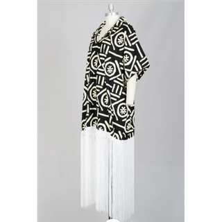 African Ankara Style Print Cotton Fringe Trim Knee Length Dress