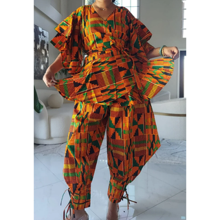 African Print Ankara Style Harem Pants with Sash / Blouse Top Set or Separates