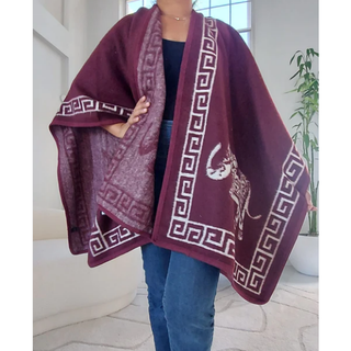 Blanket Shawl/ Poncho Reversible Two Tone Throw- Elephant Print Sweater