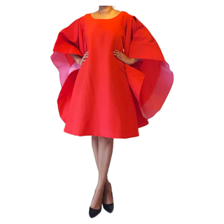 Red Silk Dress With Wings Poncho Dress
