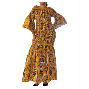 African Ankara Style Print Long Smocked Mermaid Dress African Ankara Style Print Long Smocked Mermaid Dress
