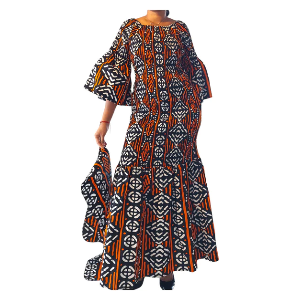 African Ankara Style Print Long Smocked Mermaid Dress
