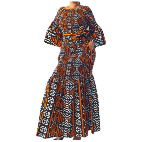 African Ankara Style Print Long Smocked Mermaid Dress