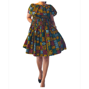 African Ankara Print Short Ruffled Midi Dress