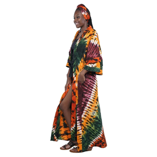 African Print Tie Dye Kimono Headwrap Set