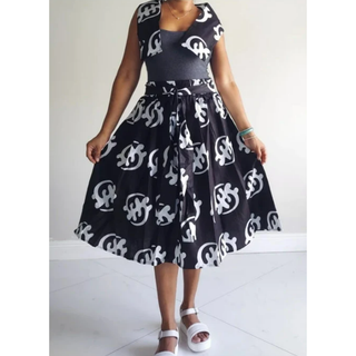 African Ankara Print Midi Skirt with Pockets and Headwrap Set