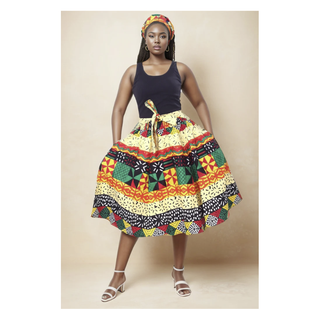 African Ankara Print Midi Skirt with headwrap