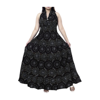 Women Long Smocked Maxi Sundress with Headwrap - Black