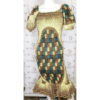 African Print Puff Sleeve Smocked Mermaid Ruffle Dress - Made In Ghana