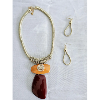 Brown Stone Necklace Set with Earrings