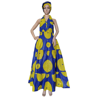 Women Long Smocked Maxi Sundress with Headwrap