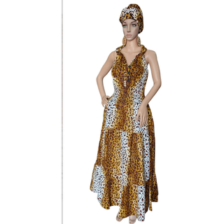 Women Long Smocked Maxi Sundress with Headwrap